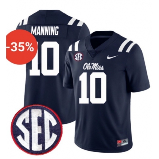 Men's Ole Miss Rebels #10 Eli Manning Navy F.U.S.E. Stitched Jersey - Ujersey