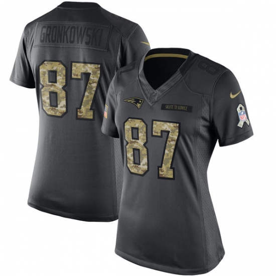 Women's Nike New England Patriots #87 Rob Gronkowski Limited Black 2016 Salute to Service NFL Jersey - Ujersey