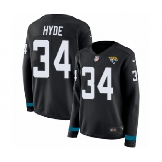 Women's Nike Jacksonville Jaguars #34 Carlos Hyde Limited Black Therma Long Sleeve NFL Jersey - Ujersey
