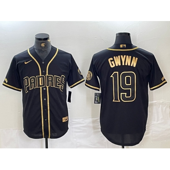 Men's San Diego Padres #19 Tony Gwynn Black Gold Cool Base Jersey - Ujersey