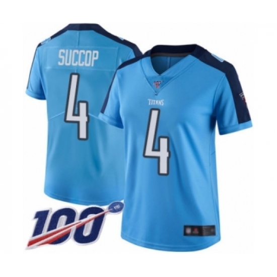 Women's Tennessee Titans #4 Ryan Succop Limited Light Blue Rush Vapor Untouchable 100th Season Football Jersey - Ujersey