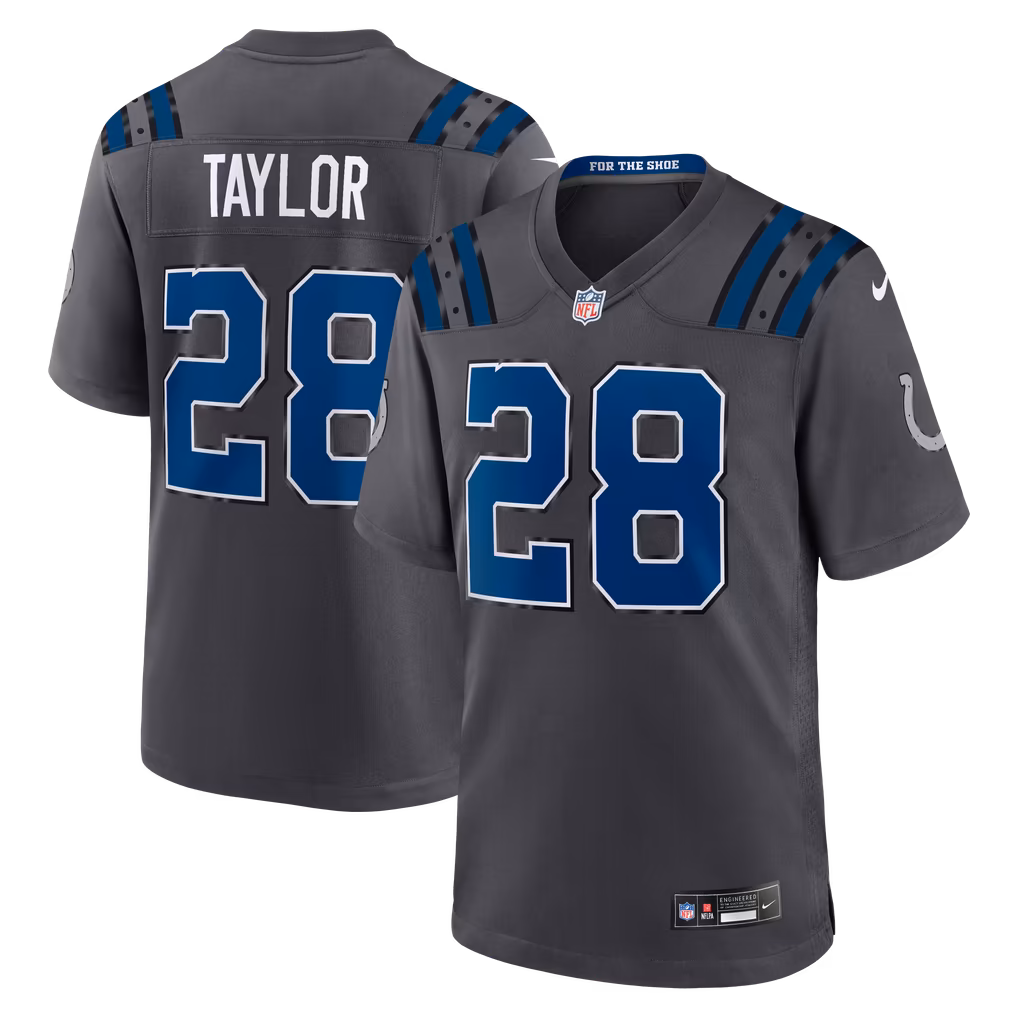 Men's Indianapolis Colts Jonathan Taylor Nike Anthracite 2026 Rivalries Collection Game Jersey - SUjersey01