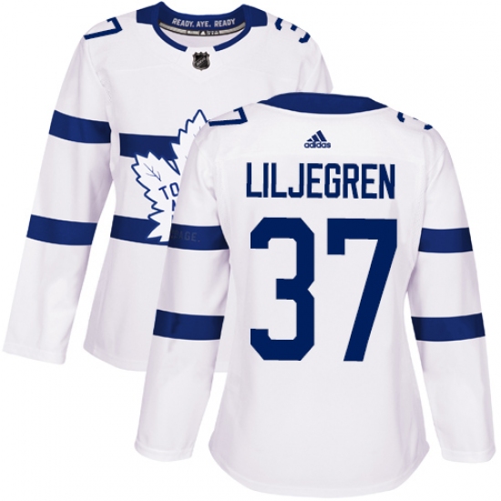 Women's Adidas Toronto Maple Leafs #37 Timothy Liljegren Authentic White 2018 Stadium Series NHL Jersey - Ujersey