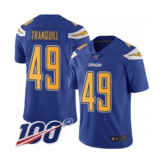 Men's Los Angeles Chargers #49 Drue Tranquill Limited Electric Blue Rush Vapor Untouchable 100th Season Football Jersey - Ujersey