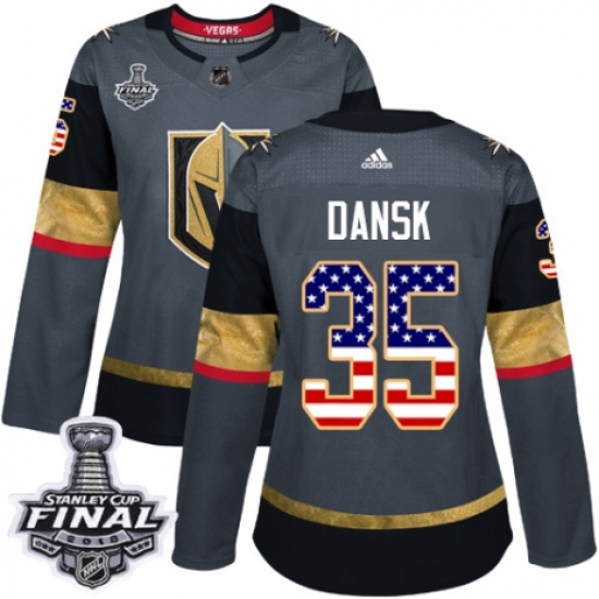 Women's Adidas Vegas Golden Knights #35 Oscar Dansk Authentic Gray USA Flag Fashion 2018 Stanley Cup Final NHL Jersey - Ujersey