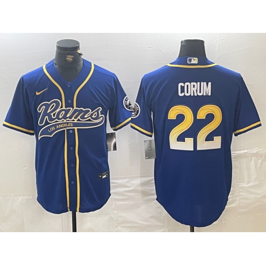 Men's Los Angeles Rams #22 Blake Corum Royal Cool Base Stitched Baseball Jersey - Ujersey