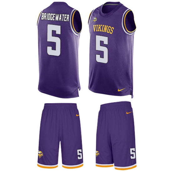 Men's Nike Minnesota Vikings #5 Teddy Bridgewater Limited Purple Tank Top Suit NFL Jersey - Ujersey