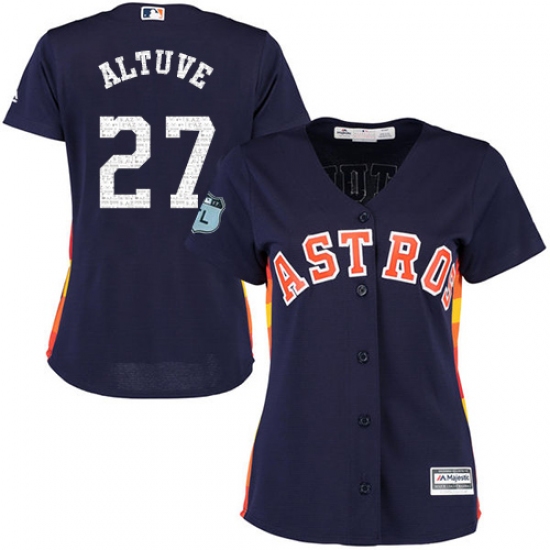 Women's Majestic Houston Astros #27 Jose Altuve Authentic Navy Blue 2017 Spring Training Cool Base MLB Jersey - Ujersey