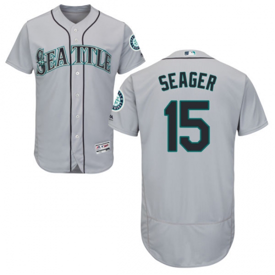 Men's Majestic Seattle Mariners #15 Kyle Seager Grey Road Flex Base Authentic Collection MLB Jersey - Ujersey