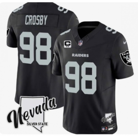 Men's Las Vegas Raiders #98 Maxx Crosby Black 2024 F.U.S.E With Nevada Silver Stat And 3-Star C Stitched Football Jersey - Ujersey