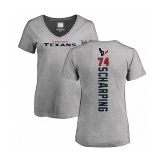 Football Women's Houston Texans #74 Max Scharping Ash Backer T-Shirt - Ujersey