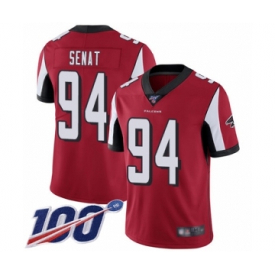 Men's Atlanta Falcons #94 Deadrin Senat Red Team Color Vapor Untouchable Limited Player 100th Season Football Jersey - Ujersey