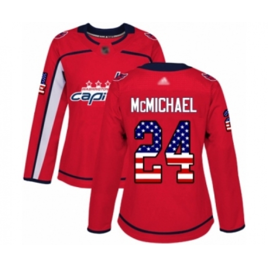 Women's Washington Capitals #24 Connor McMichael Authentic Red USA Flag Fashion Hockey Jersey - Ujersey