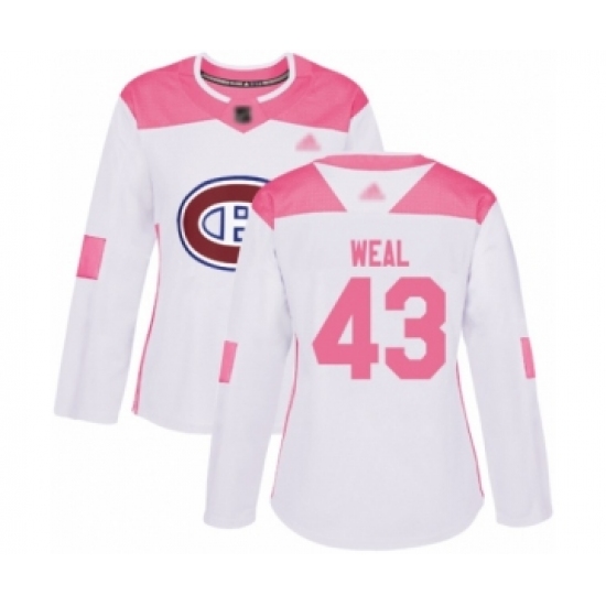 Women's Montreal Canadiens #43 Jordan Weal Authentic White  Pink Fashion Hockey Jersey - Ujersey
