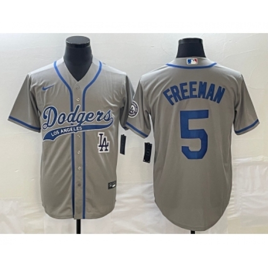 Men's Los Angeles Dodgers #5 Freddie Freeman Grey Cool Base Stitched Baseball Jersey - Ujersey