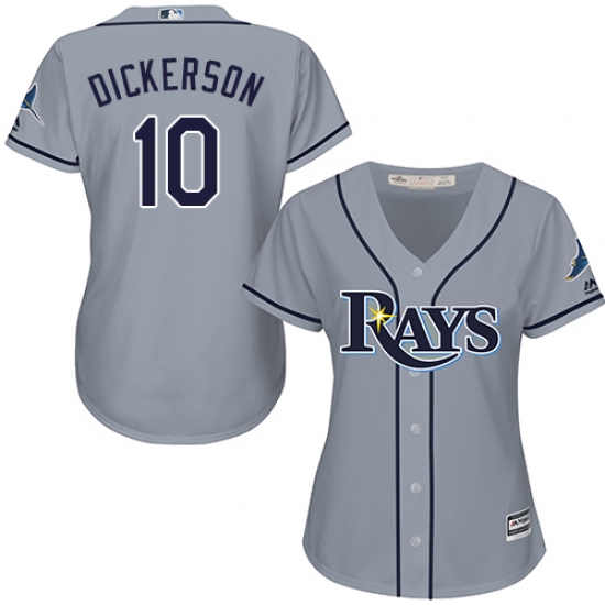 Women's Majestic Tampa Bay Rays #10 Corey Dickerson Replica Grey Road Cool Base MLB Jersey - Ujersey
