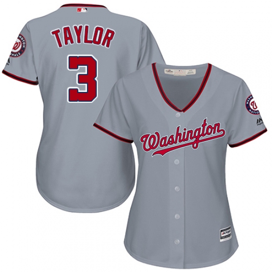 Women's Majestic Washington Nationals #3 Michael Taylor Authentic Grey Road Cool Base MLB Jersey - Ujersey