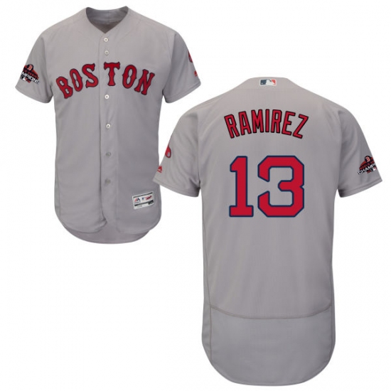 Men's Majestic Boston Red Sox #13 Hanley Ramirez Grey Road Flex Base Authentic Collection 2018 World Series Champions MLB Jersey - Ujersey