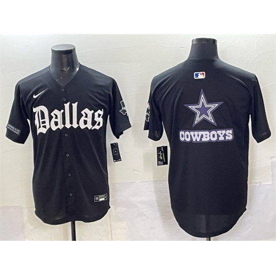 Men's Dallas Cowboys Team Big Logo Black 'Gothic Lone Star Edition' Limited Stitched Baseball Jersey - Ujersey