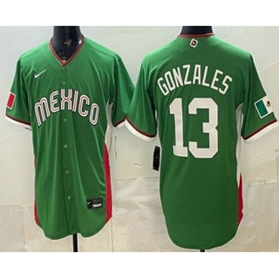 Men's Mexico #13 Nick Gonzales Green 2026 World Baseball Classic Cool Base Jersey