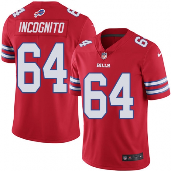 Men's Nike Buffalo Bills #64 Richie Incognito Limited Red Rush Vapor Untouchable NFL Jersey - Ujersey