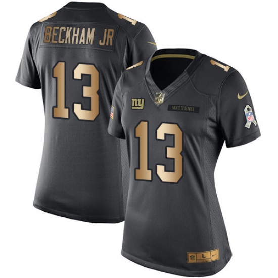 Women's Nike New York Giants #13 Odell Beckham Jr Limited Black/Gold Salute to Service NFL Jersey - Ujersey