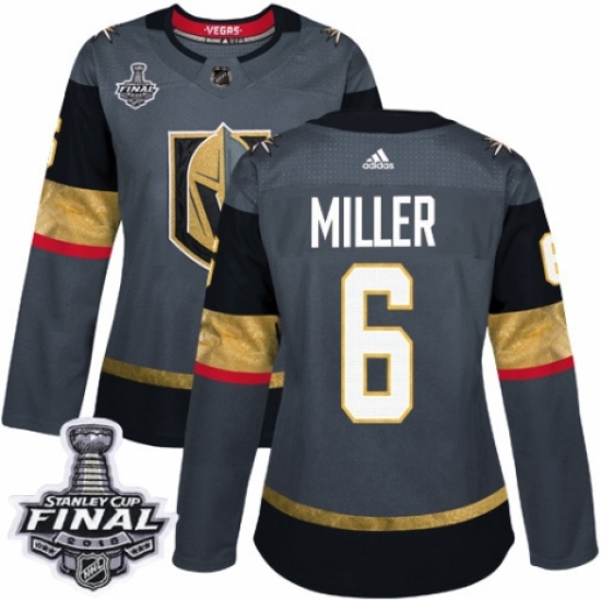 Women's Adidas Vegas Golden Knights #6 Colin Miller Authentic Gray Home 2018 Stanley Cup Final NHL Jersey - Ujersey
