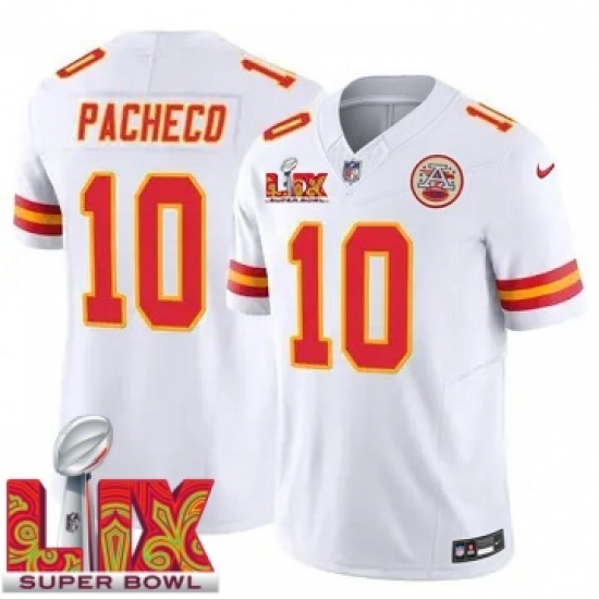 Men's Kansas City Chiefs Isiah Pacheco #10 White 2024 2025 Super Bowl LIX F U S E Stitched Jersey - Ujersey
