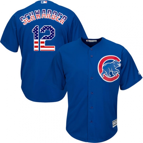 Men's Majestic Chicago Cubs #12 Kyle Schwarber Authentic Royal Blue USA Flag Fashion MLB Jersey - Ujersey