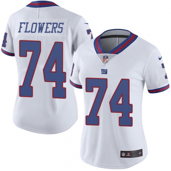 Women's Nike New York Giants #74 Ereck Flowers Limited White Rush Vapor Untouchable NFL Jersey - Ujersey