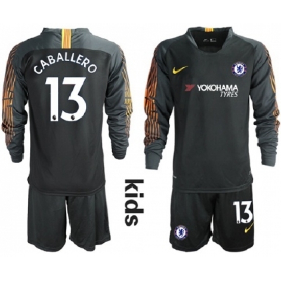 Chelsea #13 Caballero Black Goalkeeper Long Sleeves Kid Soccer Club Jersey
