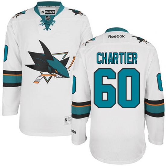 Women's Reebok San Jose Sharks #60 Rourke Chartier Authentic White Away NHL Jersey - Ujersey