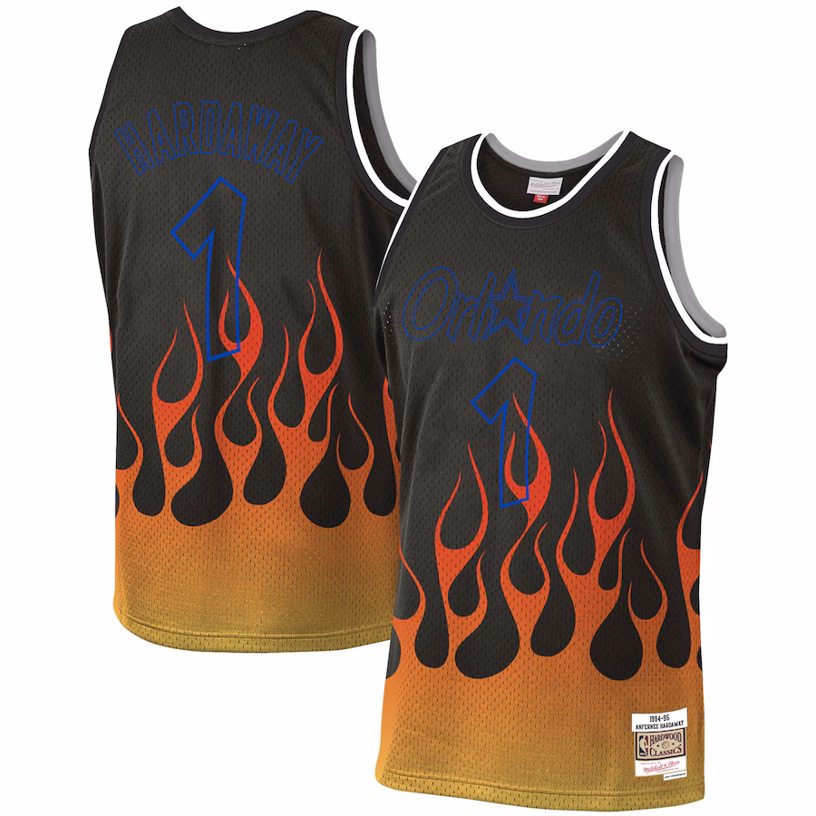 Men's Orlando Magic Penny Hardaway Mitchell & Ness Black 1994/95 Hardwood Classics Flames Swingman Jersey - Ujersey NHL