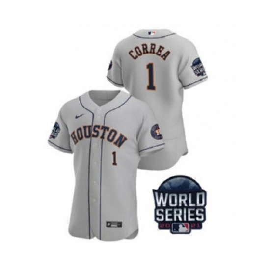 Men's Houston Astros #1 Carlos Correa 2021 Gray World Series Flex Base Stitched Baseball Jersey - Ujersey
