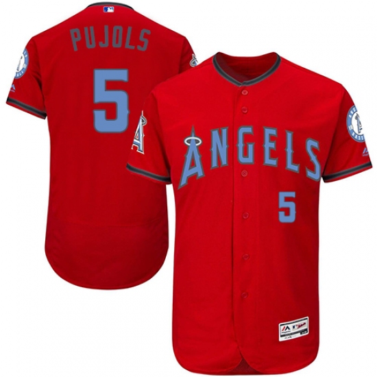 Men's Majestic Los Angeles Angels of Anaheim #5 Albert Pujols Authentic Red 2016 Father's Day Fashion Flex Base MLB Jersey - Ujersey
