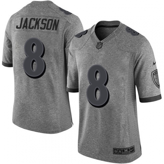 Men's Nike Baltimore Ravens #8 Lamar Jackson Limited Gray Gridiron NFL Jersey