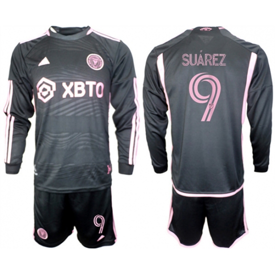 Men's Inter Miami CF #9 Luis Suárez 2023-24 Black Away Soccer Jersey Suit - Ujersey
