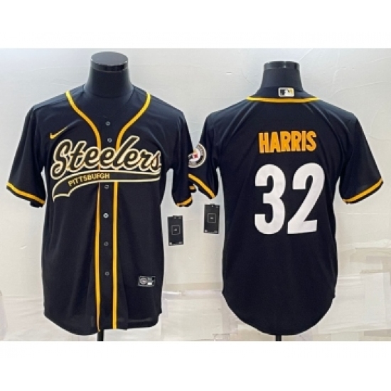 Men's Pittsburgh Steelers #32 Franco Harris Black With Patch Cool Base Stitched Baseball Jersey - Ujersey