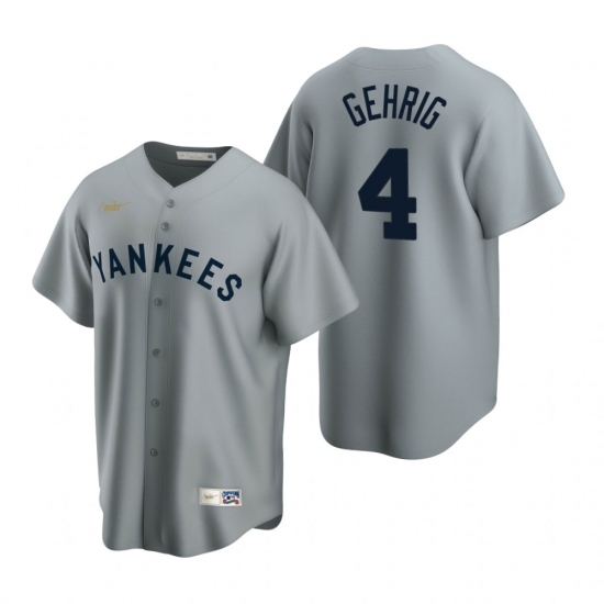 Men's Nike New York Yankees #4 Lou Gehrig Gray Cooperstown Collection Road Stitched Baseball Jersey - Ujersey