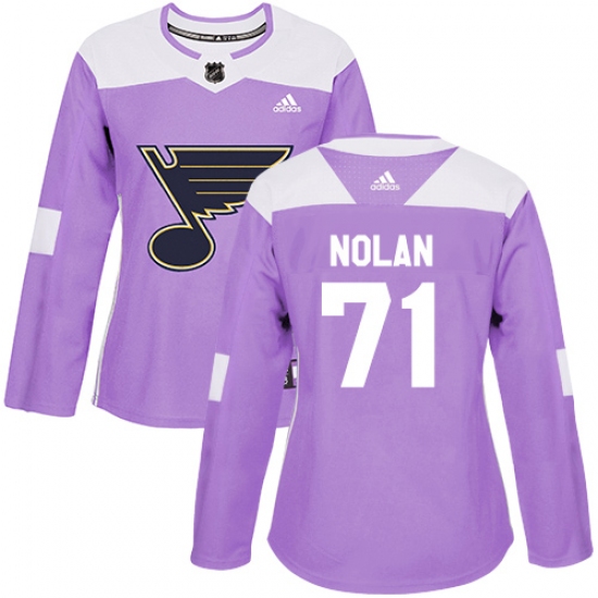 Women's Adidas St. Louis Blues #71 Jordan Nolan Authentic Purple Fights Cancer Practice NHL Jersey - Ujersey