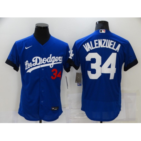 Men's Nike Los Angeles Dodgers #34 Fernando Valenzuela Blue Elite City Player Jersey - Ujersey