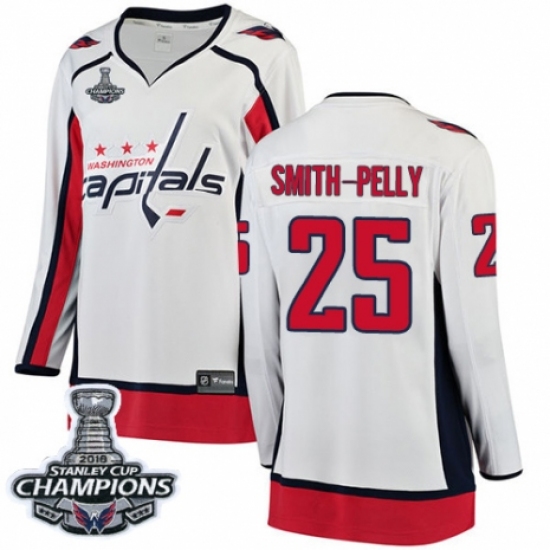Women's Washington Capitals #25 Devante Smith-Pelly Fanatics Branded White Away Breakaway 2018 Stanley Cup Final Champions NHL Jersey - Ujersey