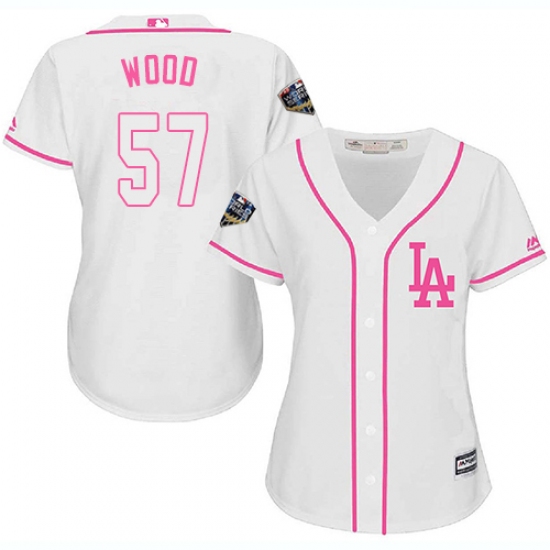 Women's Majestic Los Angeles Dodgers #57 Alex Wood Authentic White Fashion Cool Base 2018 World Series MLB Jersey - Ujersey