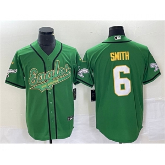 Men's Nike Philadelphia Eagles #6 DeVonta Smith Green Gold Cool Base Baseball Stitched Jersey - Ujersey