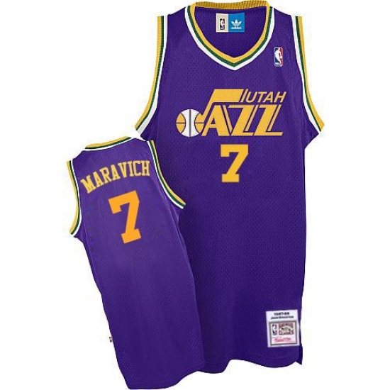 Men's Adidas Utah Jazz #7 Pete Maravich Authentic Purple Throwback NBA Jersey - Ujersey