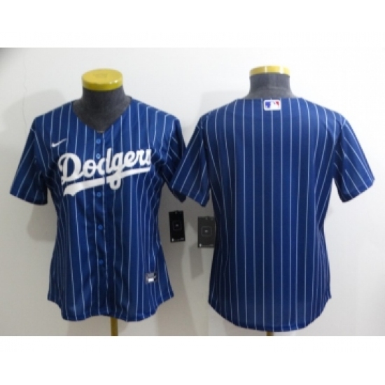Women's Los Angeles Dodgers Blank Navy Blue Pinstripe Stitched MLB Cool Base Nike Jersey - Ujersey