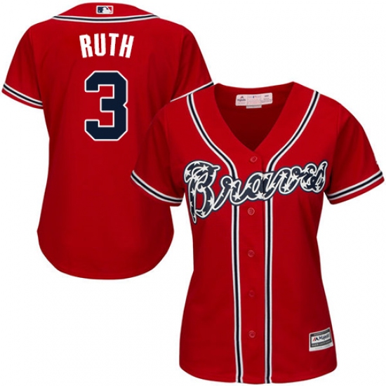 Women's Majestic Atlanta Braves #3 Babe Ruth Authentic Red Alternate Cool Base MLB Jersey - Ujersey