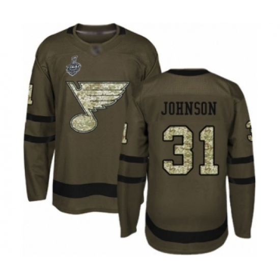 Youth St. Louis Blues #31 Chad Johnson Authentic Green Salute to Service 2019 Stanley Cup Final Bound Hockey Jersey