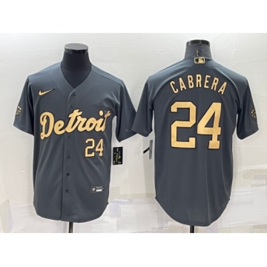 Men's Detroit Tigers #24 Miguel Cabrera Number Grey 2022 All Star Stitched Cool Base Nike Jersey - Ujersey