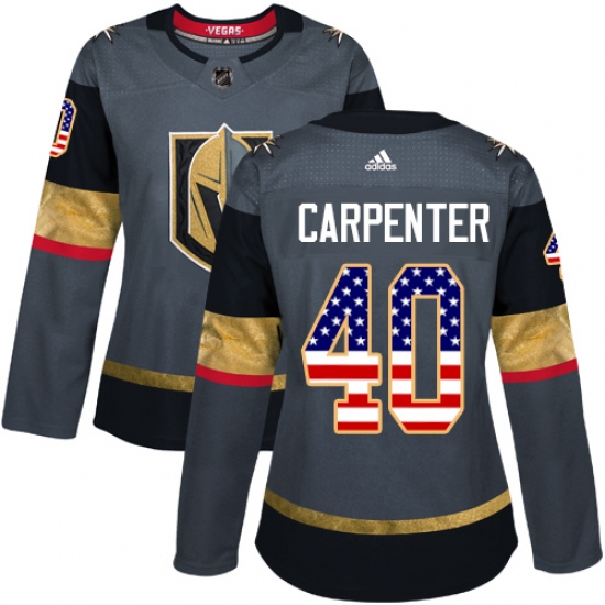 Women's Adidas Vegas Golden Knights #40 Ryan Carpenter Authentic Gray USA Flag Fashion NHL Jersey - Ujersey